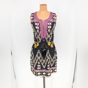 Calypso St. Barth Embroidered Tunic Dress Drawstring Waist Tasseled Size Small